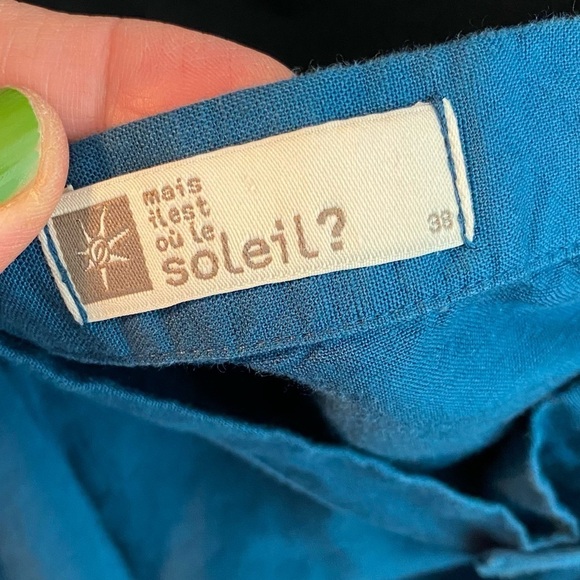 Mais Il Est Ou Le Soleil Linen Skirt Size 38 / 8 / Medium Teal Blue Faux Wrap - Picture 6 of 11
